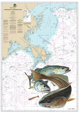 SALE - Approaches to Mississippi River Inshore Chart Art