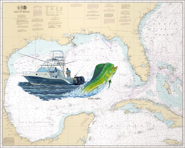 SALE - Gulf Dolphin Chart Art
