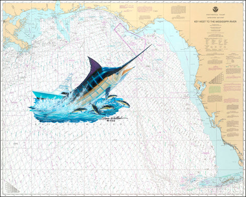 40% OFF SALE - Gulf Marlin Chart Art