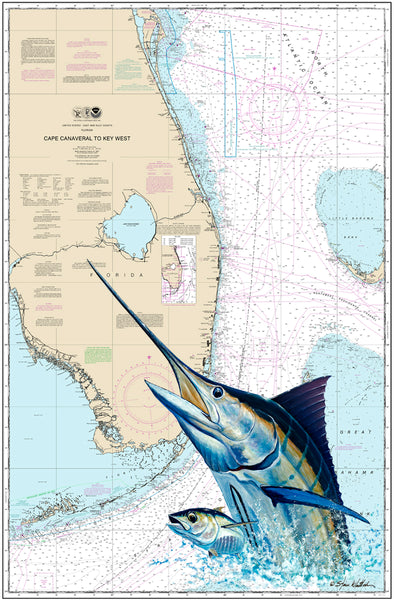 SALE - South Florida Marlin Chart Art