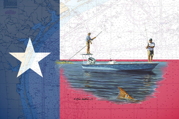 Chart Art - Texas Flag Skiff and Redfish