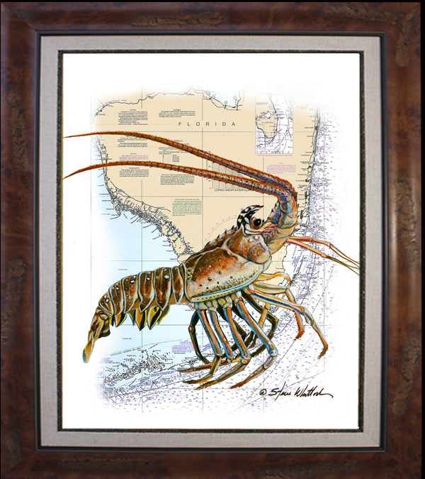Lobzilla Chart Art | Lobzilla FL Spiny Lobster | Steve Whitlock Game Fish Art ...
